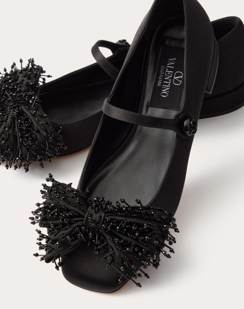 VALENTINO GARAVANI BOWJANE MARY-JANE SATIN BALLERINA WITH FRINGED EMBROIDERY 20MM - Image 2